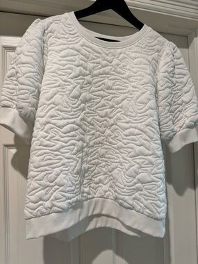 Nine West White Quilted Short-Sleeve Top